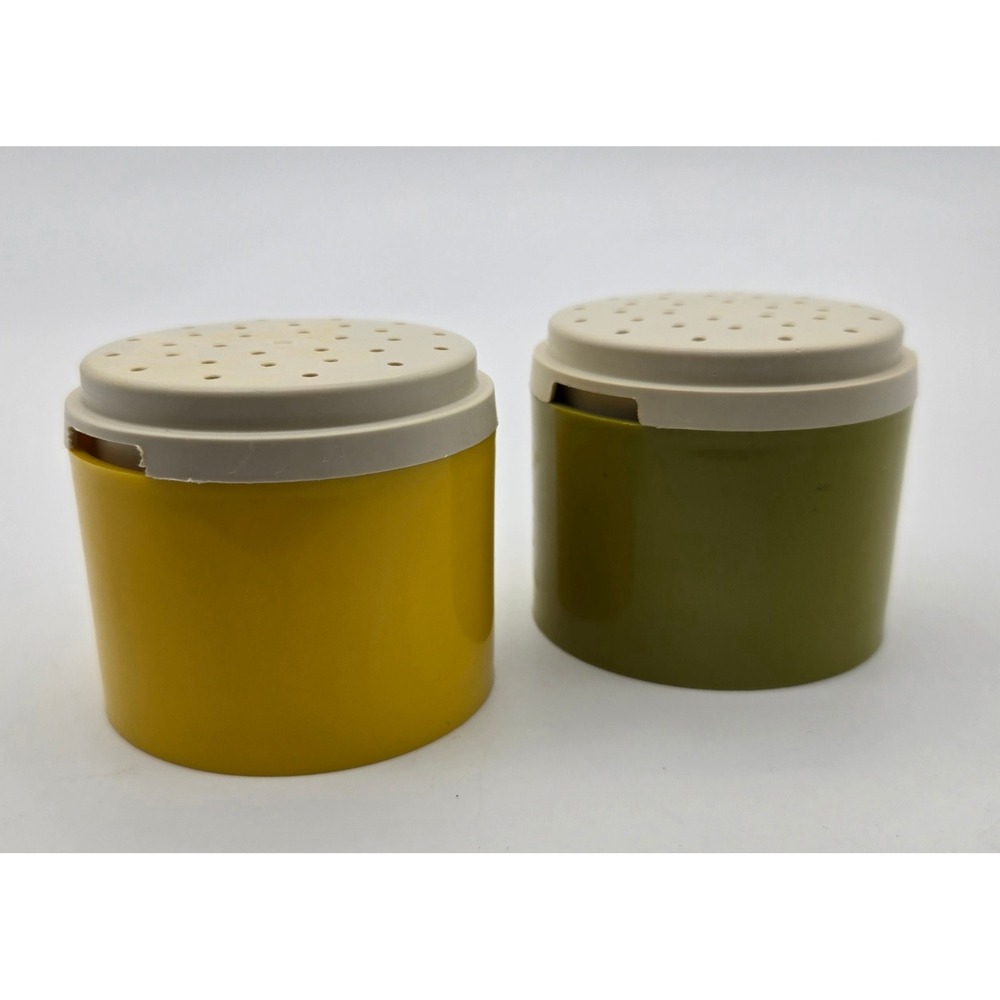 Tupperware Condiment Shakers Harvest Gold Avocado Green Set 1308-26 USA Stack